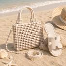 Kit Praia Feminino Bolsa PVC Tela + Chinelo Rasteira Slide Conjunto Verão Confortável Leve