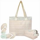 Kit Praia Feminino Conchas Bolsa, Necessaire e Chinelo, Magicc
