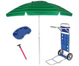 Kit Praia Guarda Sol 2,4m Carrinho Com Avanço Alumínio Mesinha Para Cadeira Saca Areia Pressão - Mor Kit Praia Guarda Sol 2,4m Carrinho Com Avanço Alumínio Mesinha Para Cadeira Saca Areia Pressão - Mor