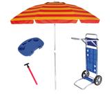 Kit Praia Guarda Sol 2,4m Carrinho Simples Alumínio Mesinha Para Cadeira Saca Areia Pressão - Mor Kit Praia Guarda Sol 2,4m Carrinho Simples Alumínio Mesinha Para Cadeira Saca Areia Pressão - Mor