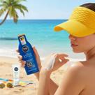 Kit Praia, Sol, Verão - Protetor Facial, Corporal e + Viseira Amarela