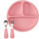 Kit Pratinho C/ Divisórias E Ventosas E Talheres Em Silicone E Aço Inox Rosa Buba