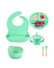 Kit Prato Bebe Infantil Introdução Alimentar Completo 6 Pça COR:VERDE AGUA Kit Prato Bebe Infantil Introdução Alimentar Completo 6 Pça COR:VERDE AGUA