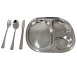 Kit Prato Com Divisórias e Talheres Inox Infantil e Bebê