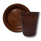 Kit Prato Descartável Marrom 15 cm Com 10 Unidades e 1 Pacote Copo Descartável 200 ml Com 50 Unidades