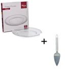Kit Prato Fundo Pérola Vidro+ Espátula para Cortar Bolo Inox Kit Prato Fundo Pérola Vidro+ Espátula para Cortar Bolo Inox