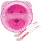 Kit Prato Ursinho Buba C/ Divisoria 2 Colheres Termicas Rosa