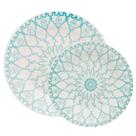 Kit Pratos Rasos e Fundos Donna Mandala 8 Peças Cerâmica Estampado Azul Oxford