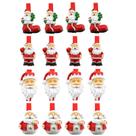 Kit Prendedores Decorados Resina Natal Papai Noel Presilha 5cm 16 Peças - Magizi