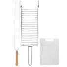 Kit Preparo Churrasco 3pcs Churrasqueira Grelha e Espeto 55cm Duplo Tabua de Corte Kit Preparo Churrasco 3pcs Churrasqueira Grelha e Espeto 55cm Duplo Tabua de Corte