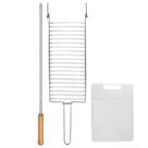 Kit Preparo Churrasco 3pcs Churrasqueira Grelha e Espeto 55cm Simples Tabua de Corte Mor
