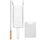 Kit Preparo Churrasco 3pcs Churrasqueira Grelha Espeto Simples 65cm e Tabua de Corte Mor