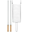 Kit Preparo Churrasco 3pcs Churrasqueira Grelha Espetos 55cm Simples Cabo Madeira