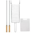 Kit Preparo Churrasco 4pcs Churrasqueira Grelha 2 Espeto Simples 65cm e Tabua de Corte Kit Preparo Churrasco 4pcs Churrasqueira Grelha 2 Espeto Simples 65cm e Tabua de Corte