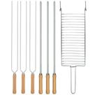 Kit Preparo Churrasco Grelha e Espetos 55cm 3 Simples e 3 Duplo Cabo Madeira p/ Churrasqueira Mor Kit Preparo Churrasco Grelha e Espetos 55cm 3 Simples e 3 Duplo Cabo Madeira p/ Churrasqueira Mor