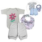 Kit Presente 3 Peças Body Shorts Babador Roupa de Bebê Verão