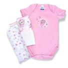 Kit Presente Bebe 3Pç Pano Boca Cueiro e Body Rosa Menina