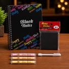 Kit Presente Black Notes Caderno Preto, Post-it Preto, Caneta Branca e Marcadores