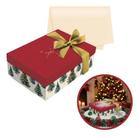Kit Presente Caixa 35x25cm Feliz Natal Seda Fita Laço Verme Vermelho