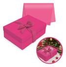Kit Presente Caixa Média 35x25cm Rosa Seda Fita Laço Rosa Rosa