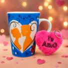 Kit Presente Dia dos Namorados: Caneca Casal e Chaveiro Pelúcia Coração