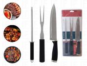 Kit Presente P/ Churrasco 3 Pcs Faca, Garfo E Chaira Inox