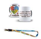 Kit Presente Sou Mãe de Autista Com Caneca , Chaveiro e Cordão Puzzle