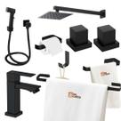 Kit Preto Banheiro + Ducha + Acabamento + Chuveiro Torneira Kit Preto Banheiro + Ducha + Acabamento + Chuveiro Torneira