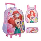 Kit Princesa Disney Ariel Rosa - Mochila c/ rodinhas (13050) - Lancheira (13054) estojo (13055)