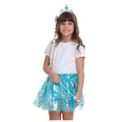 Kit Princesa do Gelo Saia Azul com Coroa Trança e Varinha