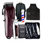 Kit Prof. Kemei Tesoura Máquina Cortar Cabelo P/ Barbeiro