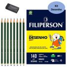 Kit Profissional para Desenho 8 Lápis 9000 Faber Castell + Borracha Soft Black + Bloco Branco 20fls 140g Filiperson
