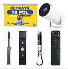 Kit Projetor E Tela Retrátil Telão Lona Tecido Banner Teto Parede Tripé Mini Led Projeção Datash Retro 4k 70 Pol Wifi Hy300 Hy 300 Controle Alta Defin