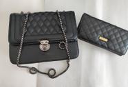 Kit Promocional Bolsa Feminina Transversal Alça Corrente com Carteira Feminina Grande