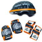 Kit Proteção Capacete Cotoveleira Joelheira Infantil Patins Skate Jurassic World Dinossauro