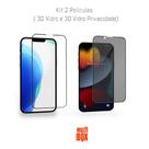 Kit Proteção Do Iphone 13 PRO MAX 1UN Película 3D de Vidro + 1UN Película Privacidade 3D de Vidro