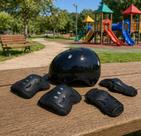Kit Proteção e capacete Infantil Completo 7 peças - Preta