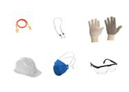 Kit Proteção EPI - Capacete (c/ jugular) + Luva + Óculos de Proteção + Protetor Auricular + Máscara