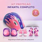 Kit Proteção Infantil Capacete Cotoveleira Joelheira Para Patins Skate Bicicleta 7 Peças Cor Rosa e Lilás