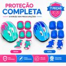 Kit Proteção Infantil Completo 7pçs Capacete Joelheiras Cotoveleiras Azul Rosa Kit Proteção Infantil Completo 7pçs Capacete Joelheiras Cotoveleiras Azul Rosa