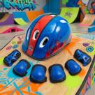 Kit Proteção Infantil Menino Menina Capacete Cotoveleira Joelheira Completo 7 peças Cor azul e vermelha