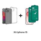 Kit Proteção Para Iphone 15 Com 2UN Películas De Cerâmica + 1UN Capa Anti Impacto Capinha