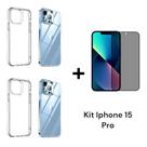 Kit Proteção Para Iphone 15 PRO Com Película Privacidade 3D De Vidro + 2UN Capa Anti Impacto Kit Proteção Para Iphone 15 PRO Com Película Privacidade 3D De Vidro + 2UN Capa Anti Impacto