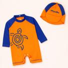 Kit Proteção UV50+ para Bebê com Macacão e Chapéu de Sol Cor:LaranjaTamanho:3-6m Kit Proteção UV50+ para Bebê com Macacão e Chapéu de Sol Cor:LaranjaTamanho:3-6m