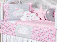 Kit Protetor Berço 8 Peças Menina Rosa Nuvem Estrela Lua