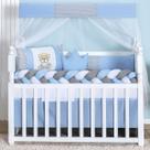 Kit Protetor Berço Americano Trança 11 Peças Para Bebê Menino Rei Urso Realeza Azul