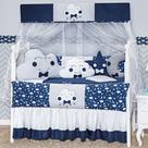 Kit Protetor Berço Completo 2 Lateral 12 Peças Cabeceira Nuvem Estrela e Lua Marinho Menino