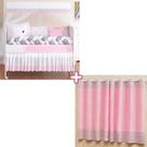 Kit Protetor Berço Completo Americano Urso Baby Rosa Menina + Cortina Ilhós Triangulo 12 peças