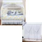 Kit Protetor Berço Completo Estampado Safari Animaizinhos Cinza 2 laterais 13 peças + cortina BRANCA