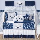 Kit Protetor Berço Completo Lateral 12 Peças Nuvem Estrela e Lua Marinho